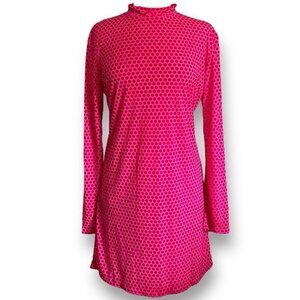 Vintage 90s Isaac Mizrahi Womens Dress Sz Large Pink Polka Dot Mock Neck Tunic